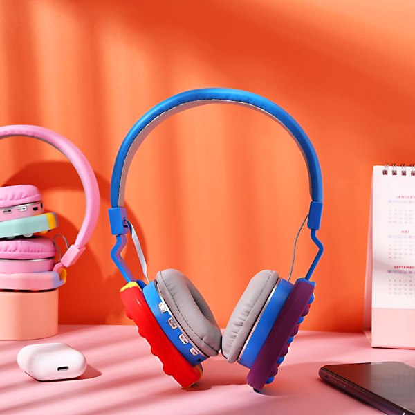 Fidget Headphones Kids Toy Headset, Wireless Bluetooth Headphone Pop Bubble On-Ear Headphone Fidget Toy Rainbow Color Fidget Headset for Children Adults (Blue)