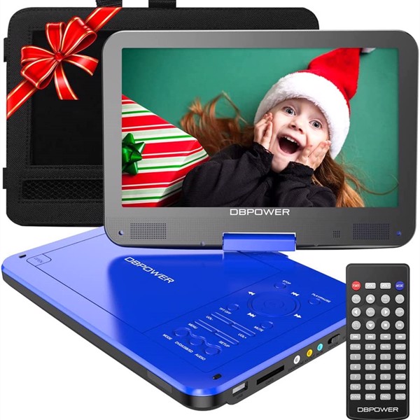 DBPOWER 12" Portable DVD Player with 5-Hour Rechargeable Battery, 10" Swivel Display Screen, with 1.8 Meter Car Charger, Power Adaptor, Car Headrest Mount, Region Free- Blue,  (FBA 发货，周末不处理订单）