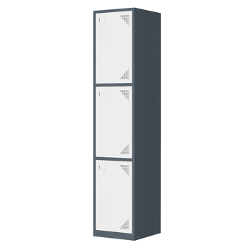 Metal Locker 3 Doors,Locker Storage Cabinet with Keys, Lockable Locker for Employees, School, Home, Office(Grey White)