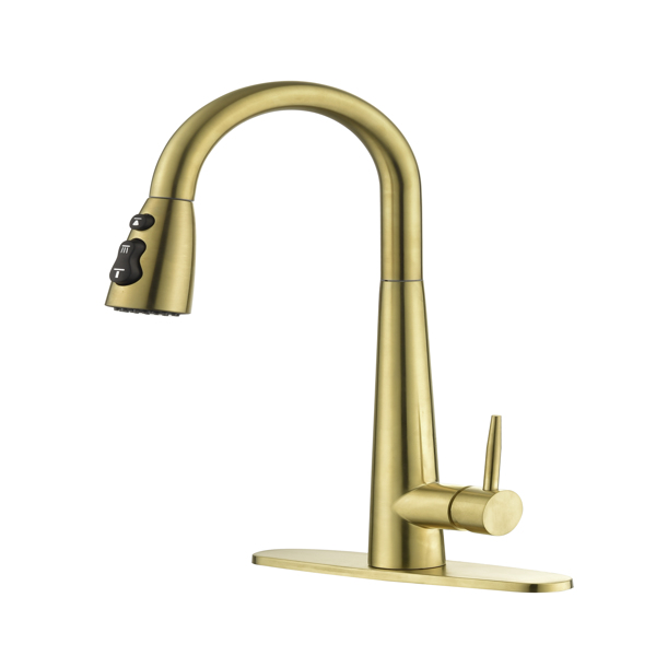 Gold Kitchen Faucets with Pull Down Sprayer, Kitchen Sink Faucet with Pull Out Sprayer,Fingerprint Resistant, Single Hole Deck Mount, Single Handle Copper Kitchen Faucet,