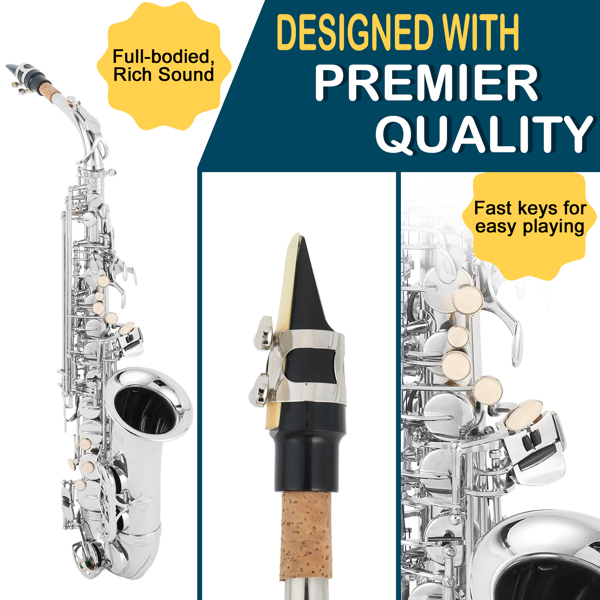 [Do Not Sell on Amazon] Glarry Silver Alto Saxophone Eb Flat with Carrying Sax Case Mouthpiece Straps Reeds