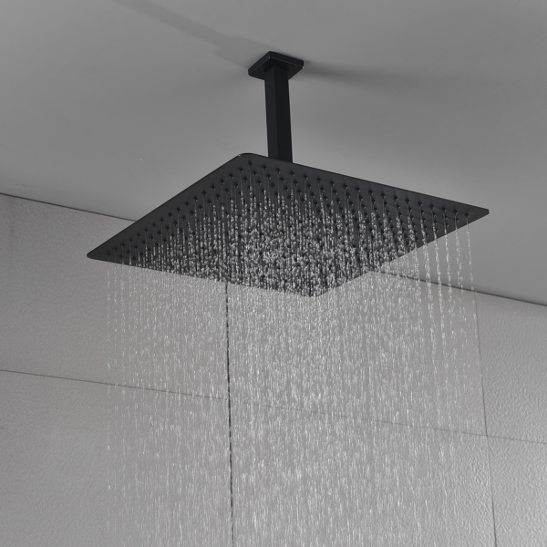  Rainfall Showerhead Thermostatic Shower System Shower Faucets Complete Set (Black)