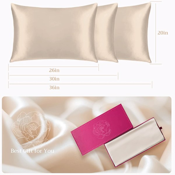 Silk Pillowcase for Hair and Skin 1 Pack, 100% Mulberry Silk & Natural Wood Pulp Fiber Double-Sided Design, Silk Pillow Covers with Hidden Zipper (standard size:20" x 26", Champagne Gold 周末不发货
