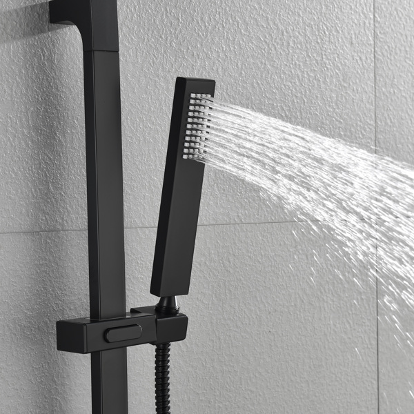  Rainfall Showerhead Thermostatic Shower System Shower Faucets Complete Set (Black)