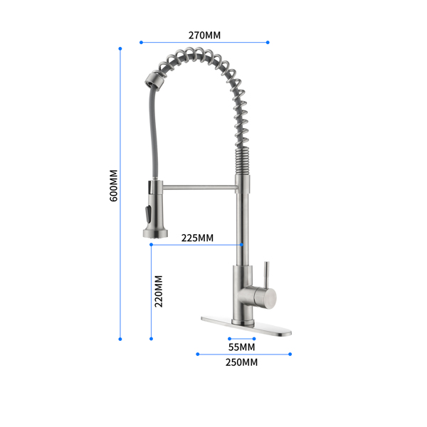 Spring Brushed Nickel Kitchen Faucet with Sprayer Pull Down, Comercial Stainless Steel Sink Faucet Kitchen High Arc Gooseneck, Single Handle Faucets