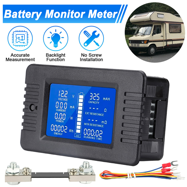 100A LCD Display DC Battery Monitor Meter 200V Amp For Car RV Solar System