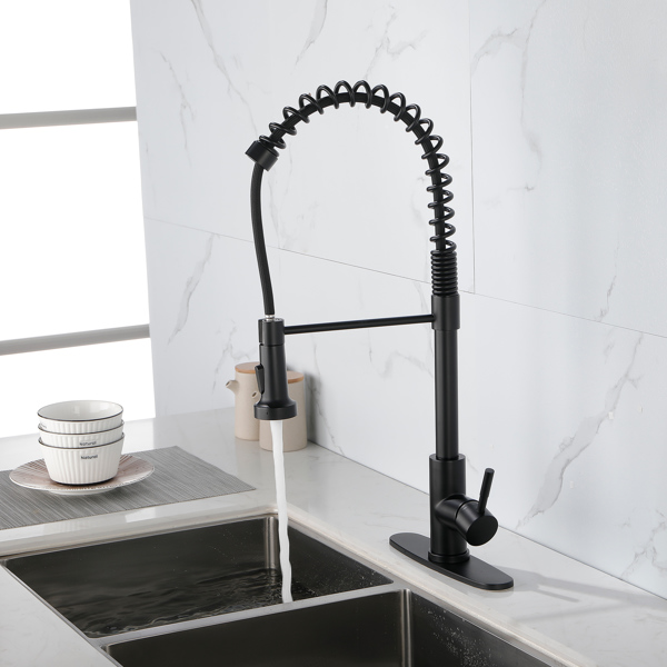 Kitchen Faucets Commercial Solid Brass Single Handle Single Lever Pull Down Sprayer SpringKitchen Sink Faucet Matte Black