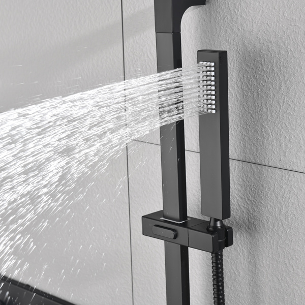  Rainfall Showerhead Thermostatic Shower System Shower Faucets Complete Set (Black)