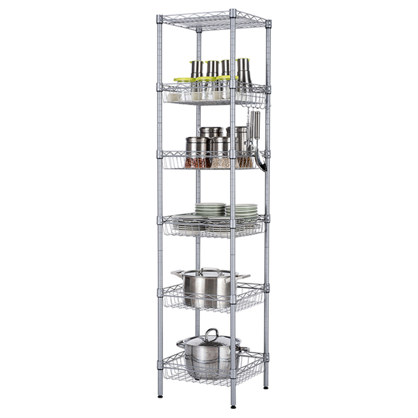 Concise 6 Layers Carbon Steel & PP Storage Rack Silver Gray