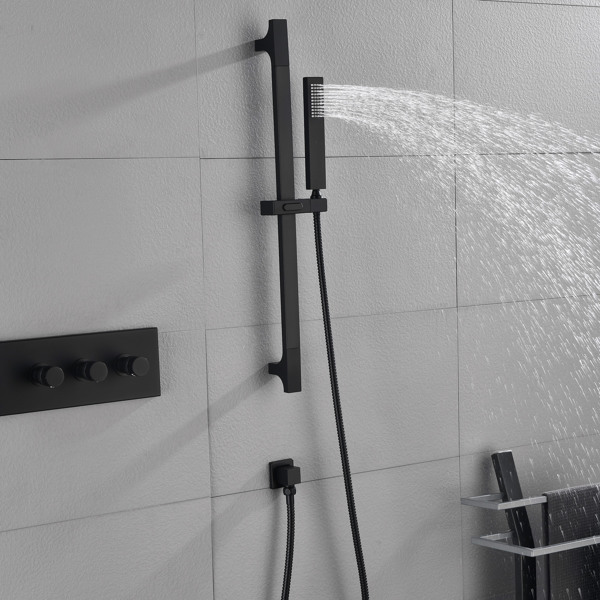  Rainfall Showerhead Thermostatic Shower System Shower Faucets Complete Set (Black)