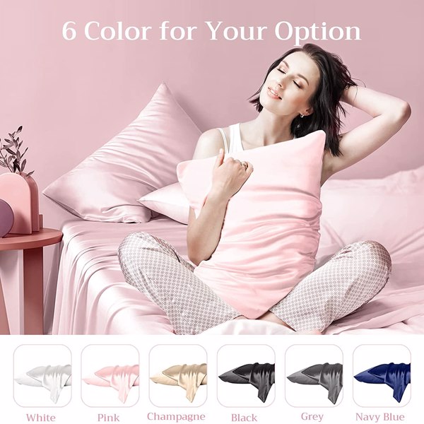 Lacette Silk Pillowcase 2 Pack for Hair and Skin, 100% Mulberry Silk, Double-Sided Silk Pillow Cases with Hidden Zipper (Light Pink, King Size: 20" x 36")   FBA 发货周末不处理订单