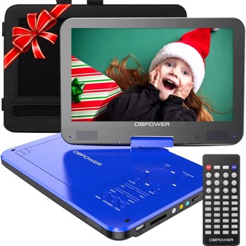 DBPOWER 12\\" Portable DVD Player with 5-Hour Rechargeable Battery, 10\\" Swivel Display Screen, SD / USB Port, with 1.8 Meter Car Charger, Power Adaptor and Car Headrest Mount, Region Free- Blue