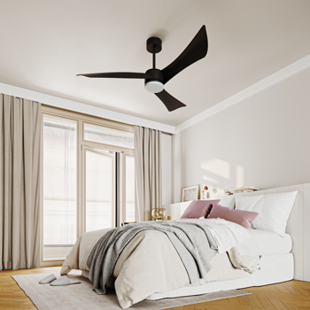 52 Inch Modern Ceiling Fans with Integrated LED Light, Remote Control, DC Motor, 3 ABS Blades, Dimmable & Reversible, black