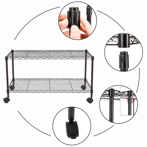 Black 2-Shelf Rolling Media Cart with Locking Wheels