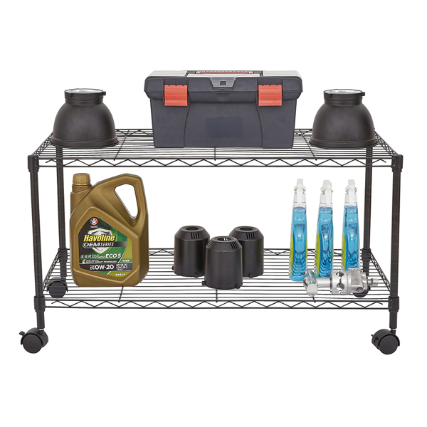 Black 2-Shelf Rolling Media Cart with Locking Wheels