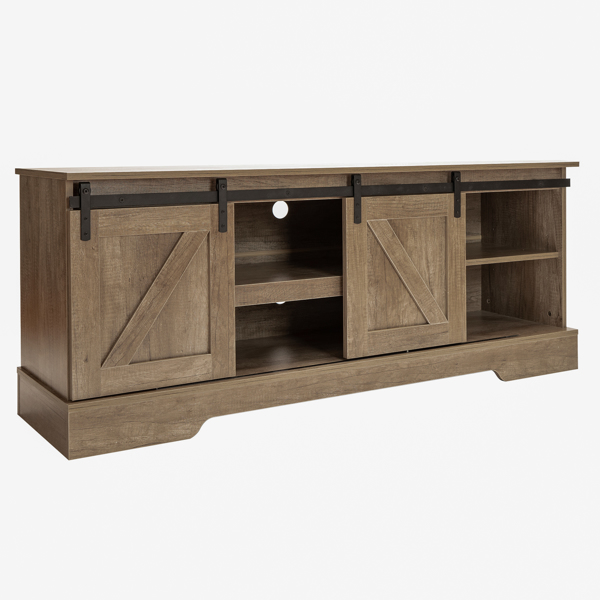 Farmhouse TV Stand Modern Television Stands Mid Century Media Entertainment Center with Sliding Barn Doors and Storage Cabinets, Console Table for Living Room, Bedroom ,Wash Grey