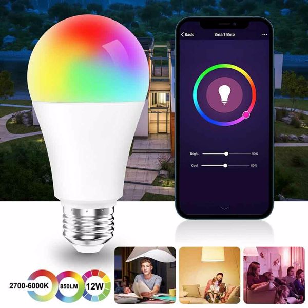 E26/E27 Wifi Smart LED Light Bulb 12W RGB Dimmable For Alexa Google Home