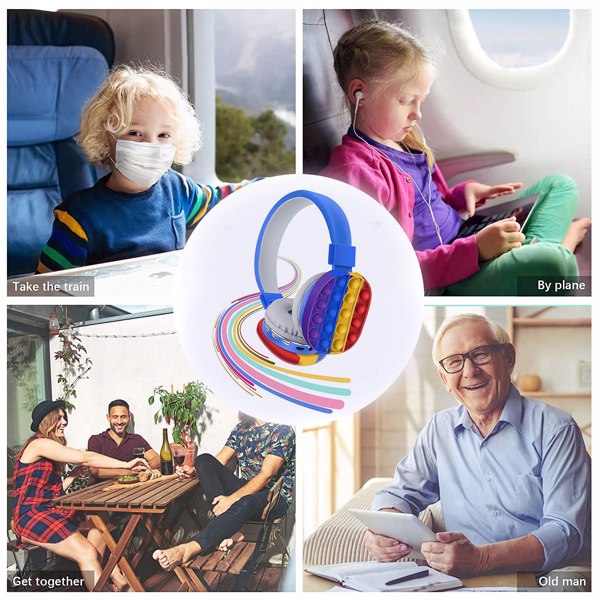 Fidget Headphones Kids Toy Headset, Wireless Bluetooth Headphone Pop Bubble On-Ear Headphone Fidget Toy Rainbow Color Fidget Headset for Children Adults (Blue)
