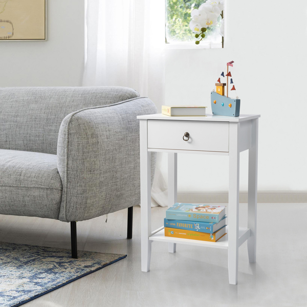 Two-layer Bedside Cabinet Coffee Table with Drawer White