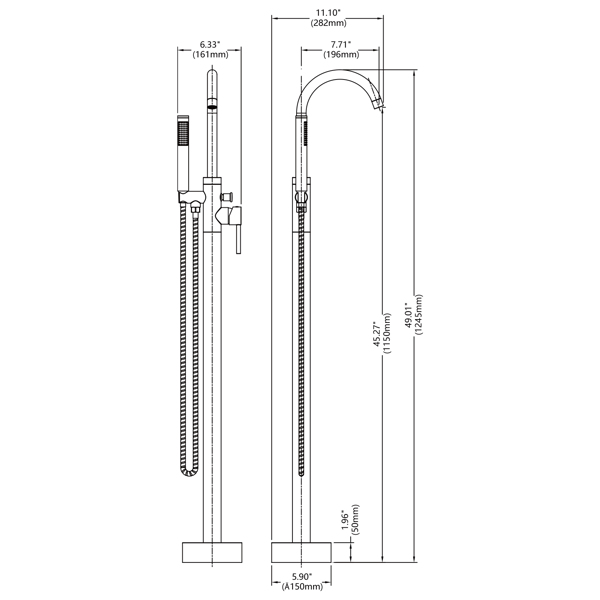 Freestanding Bathtub Faucet Tub Floor Mount Bathroom Faucets Brass Single Handle with Hand Shower High Flow Rate Max 6 GPM [Unable to ship on weekends, please place orders with caution]