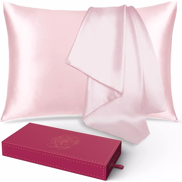 Silk Pillowcase for Hair and Skin 1 Pack, 100% Mulberry Silk & Natural Wood Pulp Fiber Double-Sided Design, Silk Pillow Covers with Hidden Zipper (king size:20" x 36", light pink)