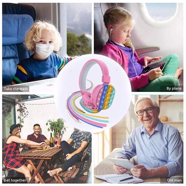 减压耳机儿童玩具耳机，无线蓝牙耳机流行泡泡入耳式耳机减压玩具彩虹色减压耳机适合儿童成人（粉红色）-8