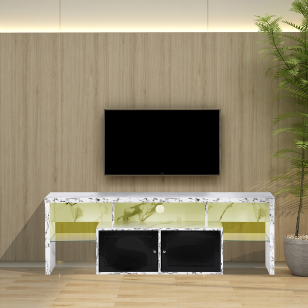 TV Stand,Two doors of TV cabinet,Adjustable 2 clear wave laminates,LED light with adjustable color,For TV cabinet size up to 60 inches,white