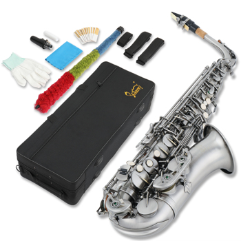 [Do Not Sell on Amazon] Glarry Vintage Sliver Alto Saxophone Eb Flat with Carrying Sax Case Mouthpiece Straps Reeds