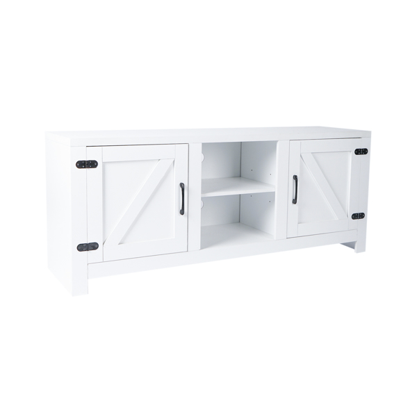 Modern Farmhouse Double Barn Door TV Stand for TVs up to 55 Inches, 58 Inch, White color