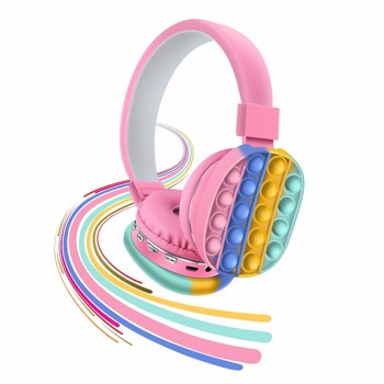 Fidget Headphones Kids Toy Headset, Wireless Bluetooth Headphone Pop Bubble On-Ear Headphone Fidget Toy Rainbow Color Fidget Headset for Children Adults