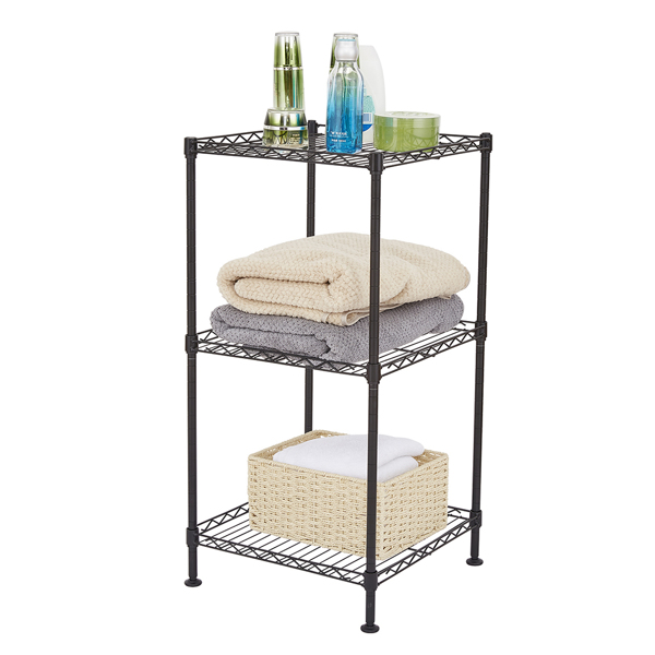 Black 3-Tier Black Wire Shelving Tower