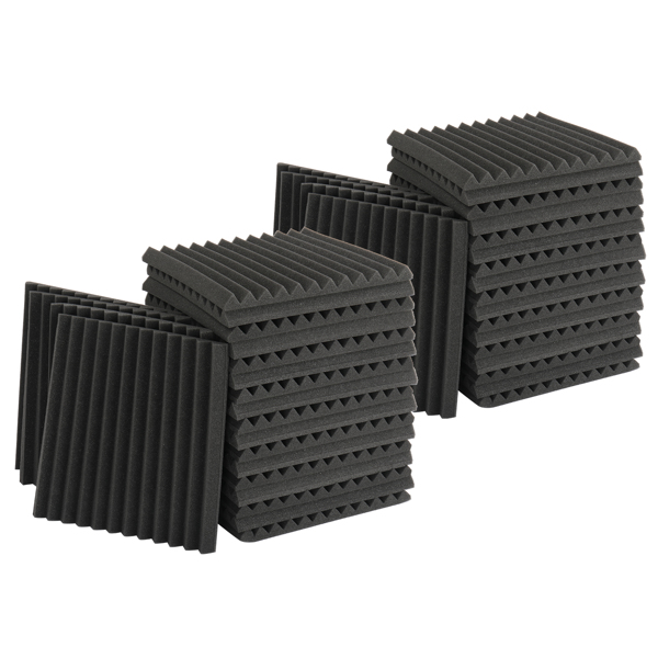 48Pcs 12"x12"x1" Wedge Style Acoustic Foam Panel Studio Soundproofing Wall Padding Black