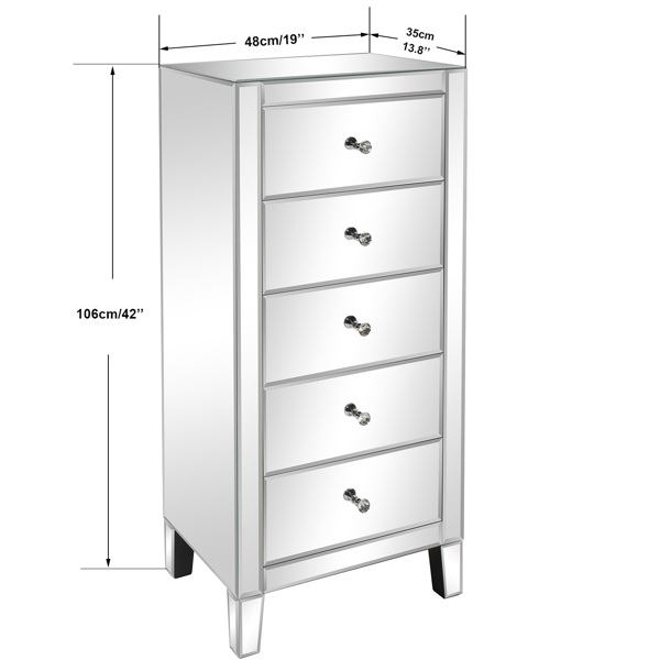 Mirror Big Five Drawer Chest Of Drawers Can Be Used For Bedside Table Chest Of Drawers Silver