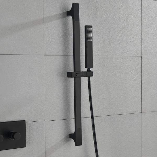  Rainfall Showerhead Thermostatic Shower System Shower Faucets Complete Set (Black)