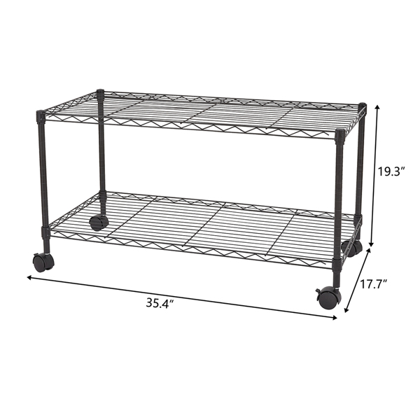 Black 2-Shelf Rolling Media Cart with Locking Wheels