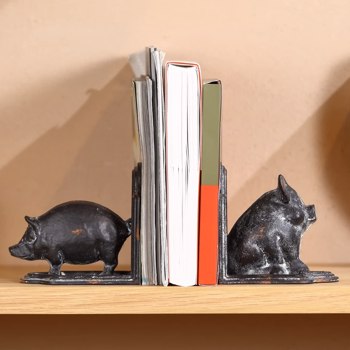 Decorative Cast Iron Heavy-Duty Pig Bookend