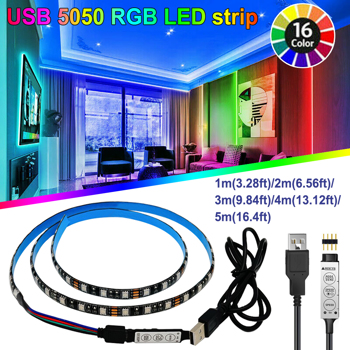 LED Strip Lights USB 5050 RGB TV Back Light Under Cabinet Kitchen Lighting