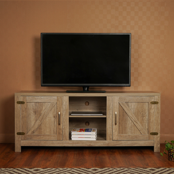Barn door tv stand/bench tv cabinet for Living Room Grey color Modern Farmhouse Barn Door TV Stand