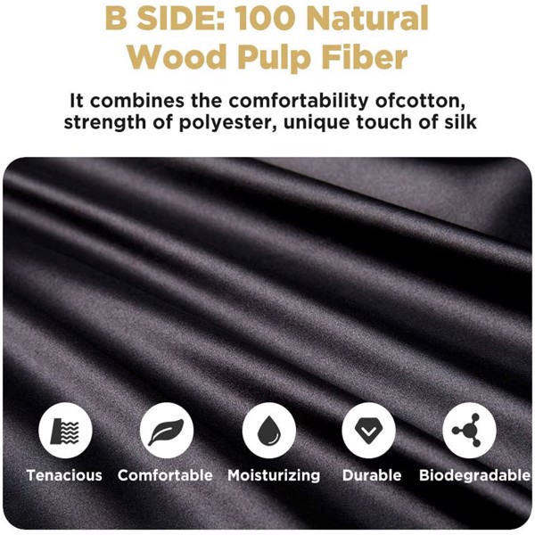 Silk Pillowcase for Hair and Skin 1 Pack, 100% Mulberry Silk & Natural Wood Pulp Fiber Double-Sided Design, Silk Pillow Covers with Hidden Zipper (king size:20" x 36", black), FBA 发货，周末不处理订单