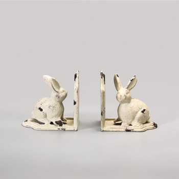 Distressed Cast Iron Bunny Rabbit Bookends