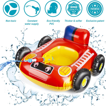 Pool Float for Kids Car Shape Inflatable Seat Boat with Squirt Water Gun Ride on Raft Toy for Baby Children Summer Beach Pool Party