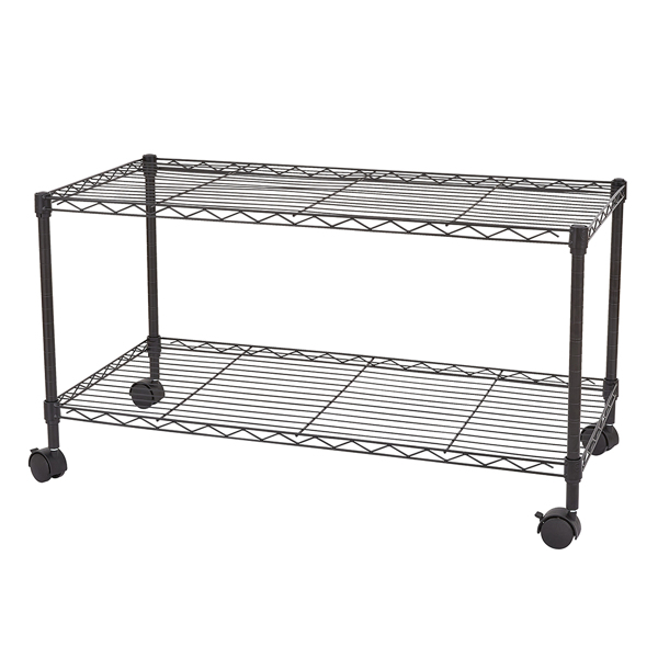 Black 2-Shelf Rolling Media Cart with Locking Wheels