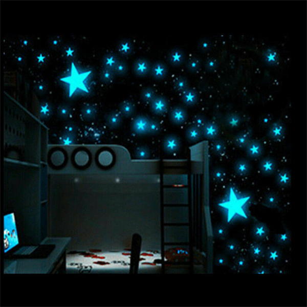 3D Stars Glow In The Dark Luminous Fluorescent Wall Stickers Kids Bedroom
