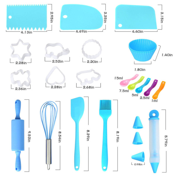 Kids Cooking and Baking Set,37 Pcs Kids Baking DIY Activity Kit Includes Kids Chef Hat and Apron, Oven Mitt,Cookie Cutters,Junior Cooking Set Kids Gift for 6+ Year Old Girls, Boys
