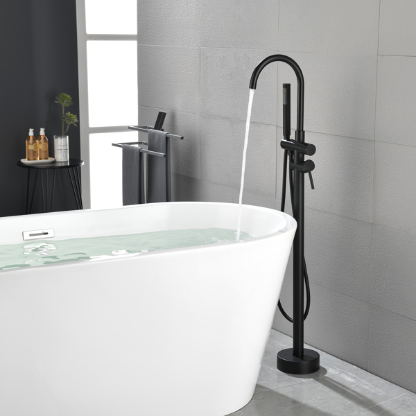 Mount Bathtub Faucet Freestanding Tub Filler Matte Black Standing High Flow Shower Faucets with Handheld Shower Mixer Taps Swivel Spout