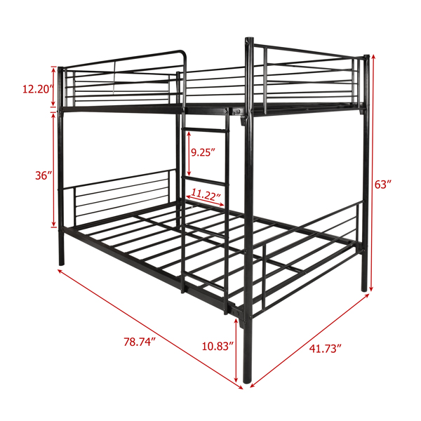 Twin-Over-Full Bunk Bed with Metal Frame and Ladder, Space-Saving Design, Black