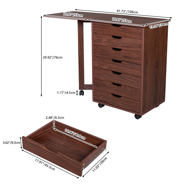 Seven Drawers MDF With PVC Wooden File Cabinet Dark Brown