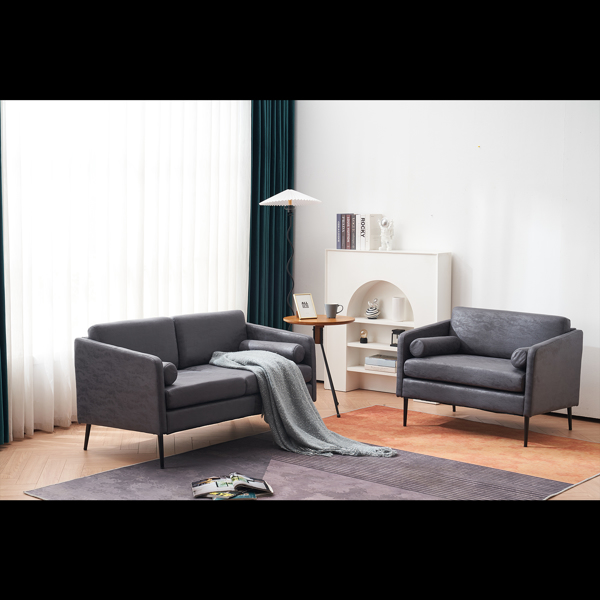134*71*74cm Hot Stamping Cloth With Pillow Two-seater Surrounding Chair Indoor Two-seater Sofa Dark Grey