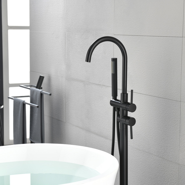 Mount Bathtub Faucet Freestanding Tub Filler Matte Black Standing High Flow Shower Faucets with Handheld Shower Mixer Taps Swivel Spout