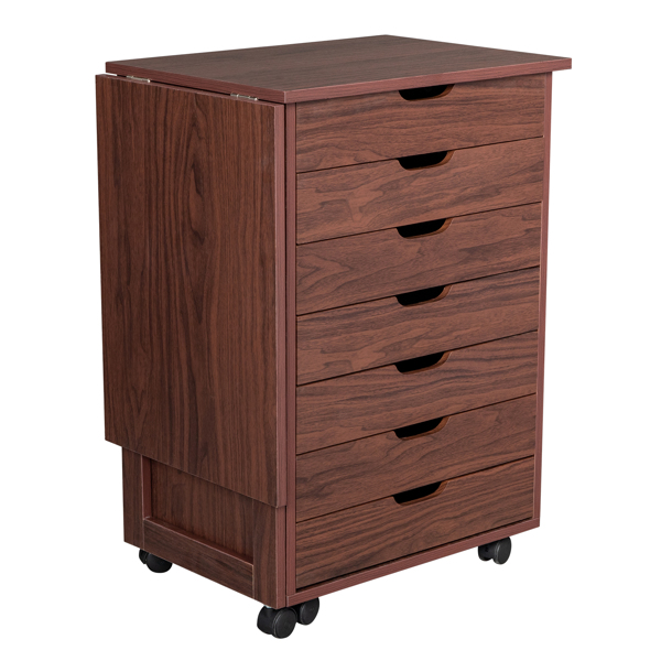 Seven Drawers MDF With PVC Wooden File Cabinet Dark Brown